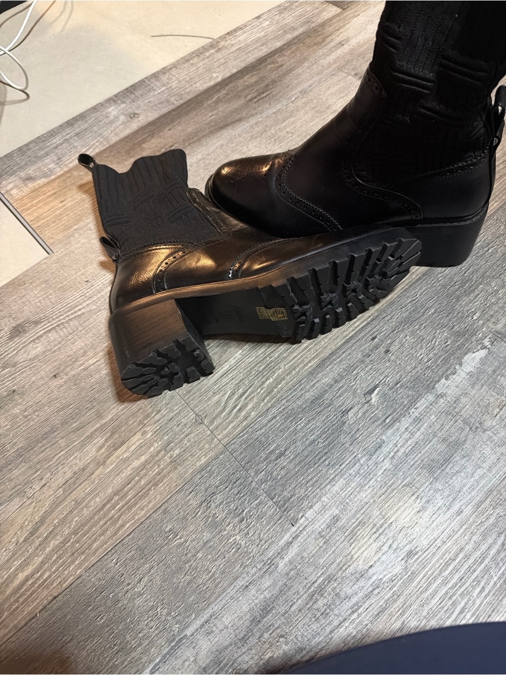 Women's Black Heeled Chelsea Boots with Lug Sole